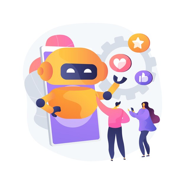 Ilustración de vector de concepto abstracto de influencer virtual. Influencer marketing, servicio de agencia digital, personaje virtual, persona generada por computadora, redes sociales, metáfora abstracta de avatar de marca.