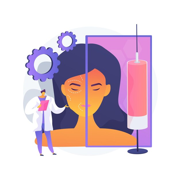 Ilustración de vector de concepto abstracto de inyección de Botox. Procedimiento de belleza, relleno hialurónico y colágeno, lifting facial de mujer, tratamiento anti-edad, medicina estética, metáfora abstracta de arrugas de ojos.