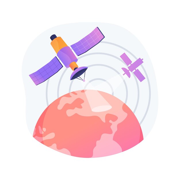 Ilustración de vector de concepto abstracto de observación de la tierra. Ingeniería espacial, ciencia planetaria, servicio satelital, geoinformación, observación terrestre aplicada, metáfora abstracta de teledetección.