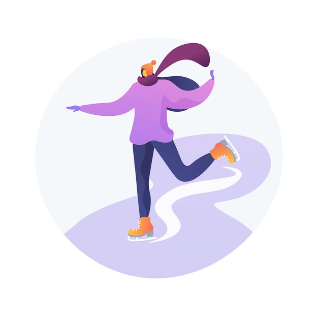 Ilustración de vector de concepto abstracto de patinaje. Deportes de invierno, pista de hielo al aire libre, diversión familiar, lecciones de patinaje artístico, estilo de vida activo, ganador de la competencia, metáfora abstracta de la hoja de skate.