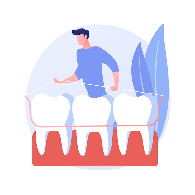 Ilustración de vector de concepto abstracto de placa de diente dental. placa de un solo diente, cuidado de la salud dental, dentadura completa y parcial, reemplazo de dientes faltantes, metáfora abstracta del aparato de ortodoncia.