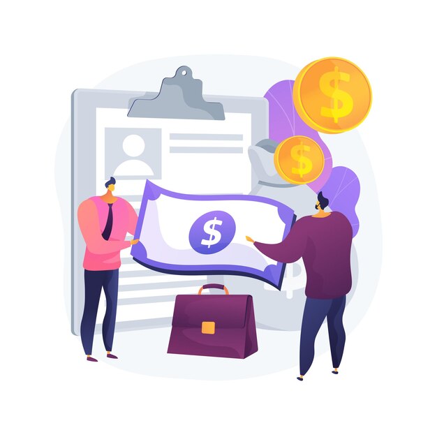 Ilustración de vector de concepto abstracto de préstamos de dinero. Pequeños prestamistas de dinero, préstamos a particulares, financiación a corto plazo, crédito bancario comercial e industrial, metáfora abstracta de capital de trabajo.
