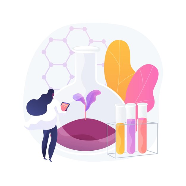 Ilustración de vector de concepto abstracto de química del suelo. Análisis químico del suelo, biorremediación, problema ambiental, servicio de laboratorio, nivel de contaminación, metáfora abstracta de química agrícola.