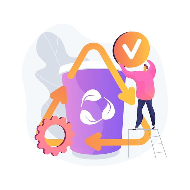 Ilustración de vector de concepto abstracto de reciclaje. Método de reutilización creativa, tendencia de reciclaje ecológico, materiales de desecho, valor ambiental, conversión de productos, reducción de la metáfora abstracta del consumo.
