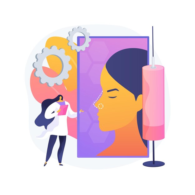 Ilustración de vector de concepto abstracto de rinoplastia. Procedimiento de corrección de la nariz, rinoplastia no quirúrgica, cambios de forma de la nariz, problemas respiratorios, remodelación estética riesgos metáfora abstracta.