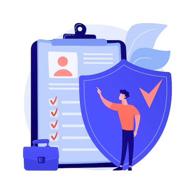 Ilustración de vector de concepto abstracto de seguro de desempleo. Beneficios de desempleo, trabajo perdido, empresario estresado cansado, formulario de reclamación, compensación de trabajadores, papeleo, metáfora abstracta de entrevista.