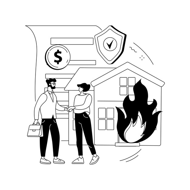 Ilustración de vector de concepto abstracto de seguro de incendio Seguro de propiedad de incendio accidente pérdida económica pertenencias protección política estándar cobertura de daños servicio estatal metáfora abstracta