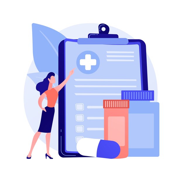 Ilustración de vector de concepto abstracto de seguro de salud. Contrato de seguro médico, gastos médicos, formulario de solicitud de reclamación, consulta con el agente, documento de firma, metáfora abstracta de cobertura de emergencia.