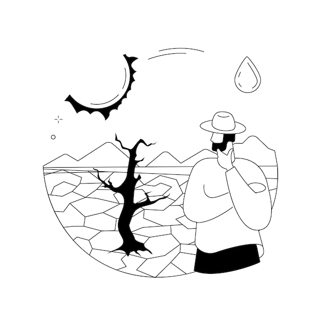 Ilustración de vector de concepto abstracto de sequía Condiciones climáticas extremas problema de erosión falta de lluvia calentamiento global combate sequía desastre natural verano áspero calor metáfora abstracta