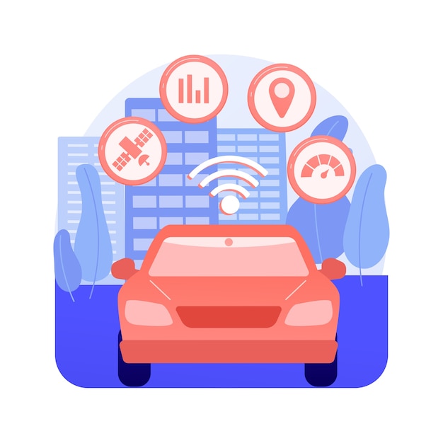 Ilustración de vector de concepto abstracto de sistema de transporte inteligente. Gestión del tráfico y estacionamiento, tecnología de ciudad inteligente, seguridad vial, información sobre viajes, metáfora abstracta del transporte público.