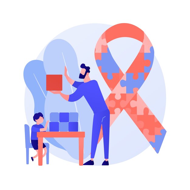 Ilustración de vector de concepto abstracto de tratamiento de autismo. Terapia de autismo, análisis de comportamiento aplicado, desarrollo infantil, asesoramiento sobre trastornos, metáfora abstracta del tratamiento de la discapacidad cognitiva.