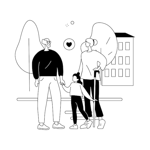 Ilustración de vector de concepto abstracto de tutela Custodia de menores autoridad de tutor legal padrastro madrastra cuidado de crianza padre familia abogado feliz crianza adopción metáfora abstracta