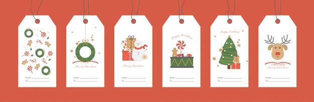 Ilustración de vector. Conjunto de etiquetas de regalo de Navidad.