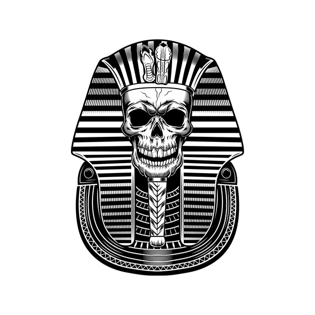 Ilustración de vector de cráneo de faraón. Momia egipcia, esqueleto, símbolo de la muerte. Concepto de historia y mitología del antiguo Egipto