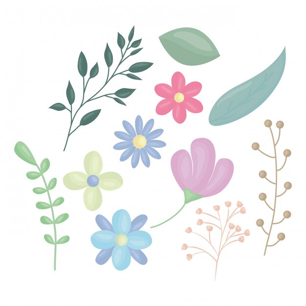 Ilustración de vector de decoración de flores y hojas