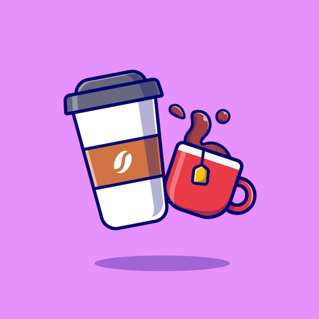 Ilustración de Vector de dibujos animados de café y té. Concepto de comida y bebida Vector aislado. Estilo de dibujos animados plana