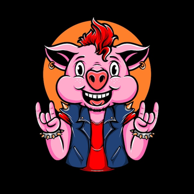 Vector gratuito ilustración de vector de dibujos animados de cerdo punk