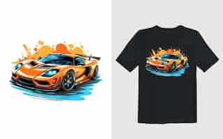 Vector gratuito ilustración de vector de dibujos animados de coche deportivo diseño de camiseta de coche deportivo