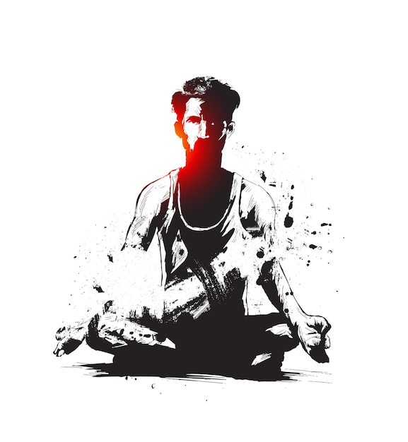 Ilustración de vector de diseño de camiseta de hombres jóvenes medita