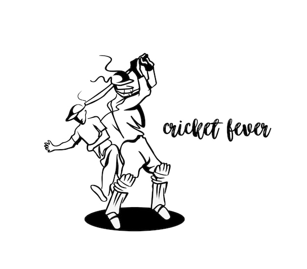 Ilustración de vector de diseño gráfico de boceto a mano alzada de Cricket Fever