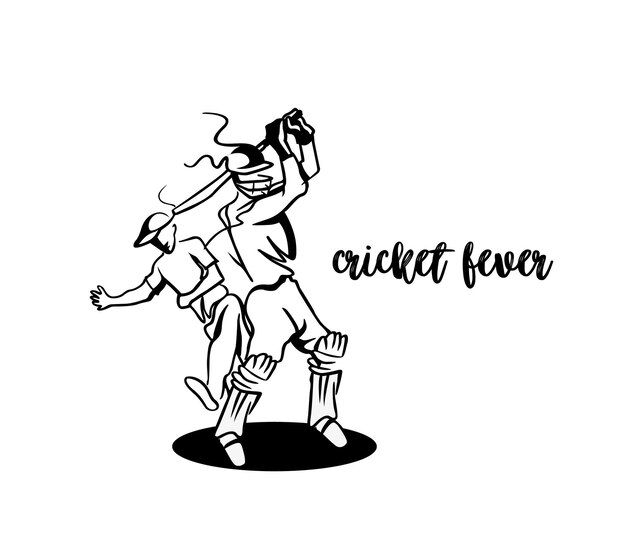 Ilustración de vector de diseño gráfico de boceto a mano alzada de Cricket Fever