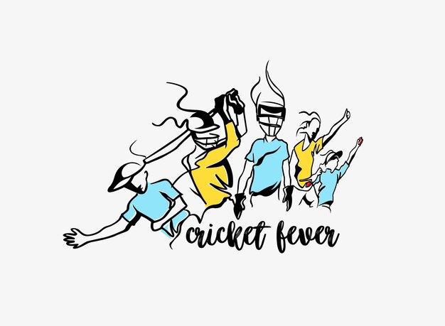 Ilustración de vector de diseño gráfico de boceto a mano alzada de Cricket Fever