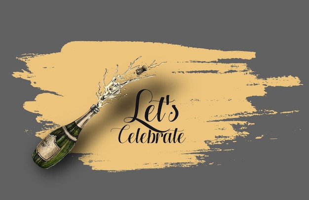 Ilustración de vector de diseño de publicación de banner de redes sociales de ceremonia de apertura de explosión de botella de champán