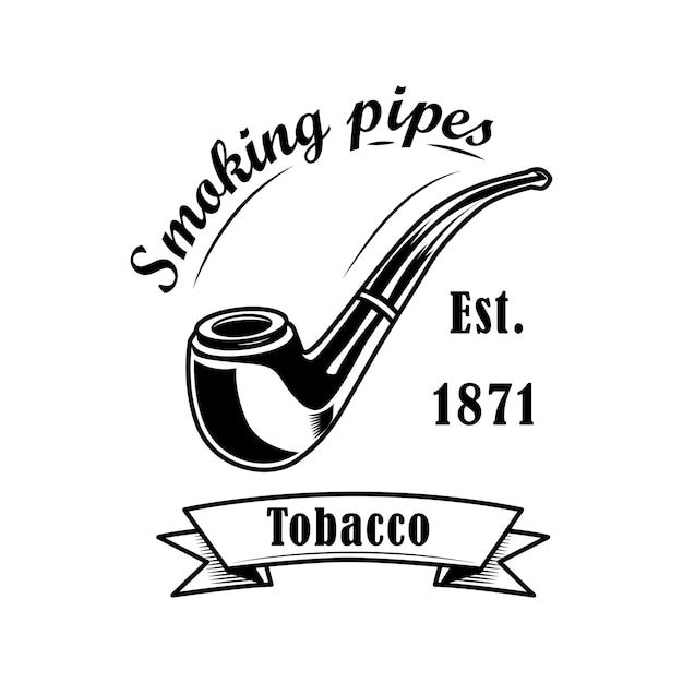 Ilustración de vector de etiqueta de tienda de tabaco. Texto y pipa de fumar clásica. Logotipo de concepto de tienda de tabaco