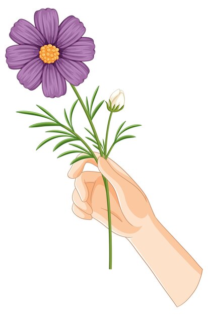 Ilustración del vector de la flor púrpura con la mano