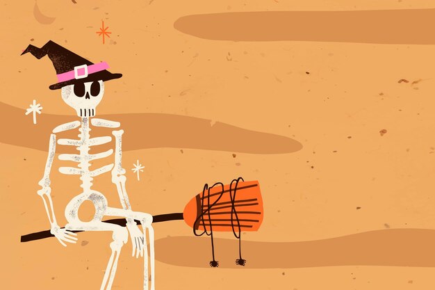 Ilustración de vector de fondo de Halloween de dibujos animados, bruja esqueleto espeluznante