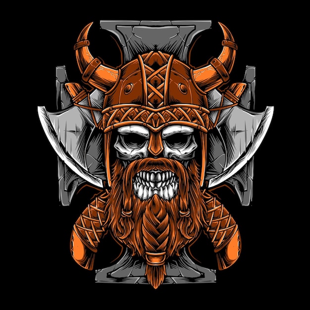 Vector gratuito ilustración de vector de guerrero de cráneo vikingo