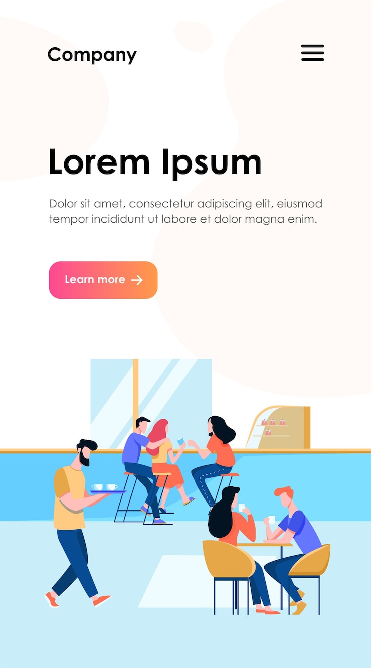 Vector gratuito ilustración de vector interior de cafetería. hombres y mujeres jóvenes tomando café en mesas o mostrador