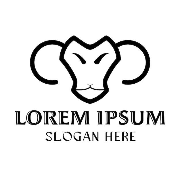 Ilustración de vector de logotipo de cuerno de carnero aislado sobre fondo blanco