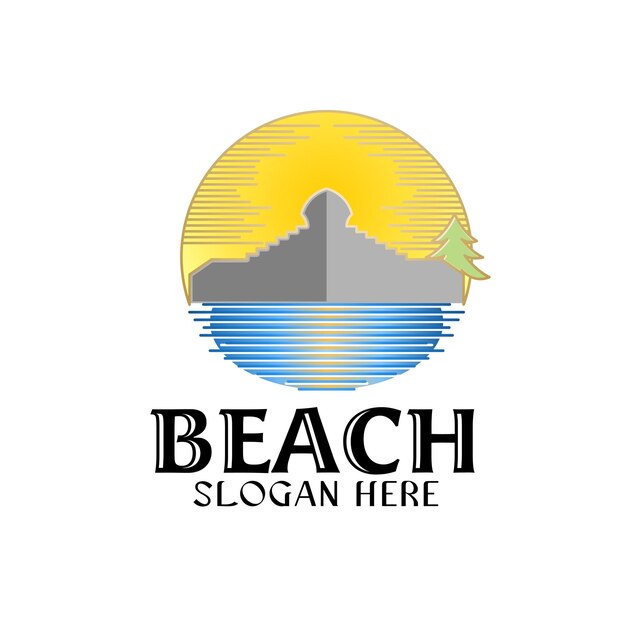 Ilustración de vector de logotipo de playa y templo
