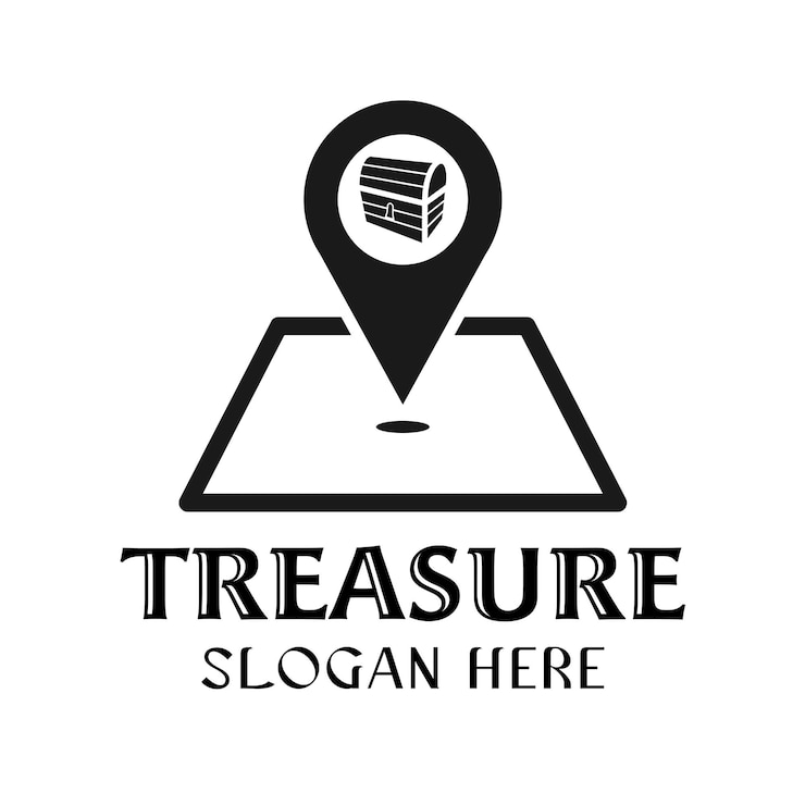 Vector gratuito ilustración de vector de logotipo de punto de tesoro y mapa