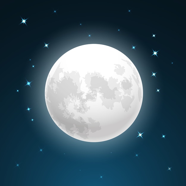 Vector gratuito ilustración de vector de luna llena de cerca y alrededor de las estrellas