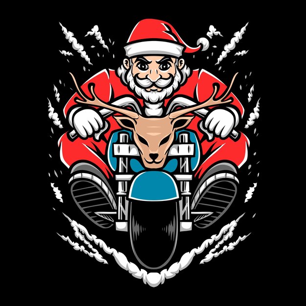 Ilustración de vector de motocicleta de montar a caballo de Santa