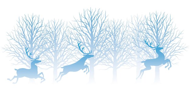 Ilustración de vector de Navidad con renos en el bosque aislado sobre fondo blanco.