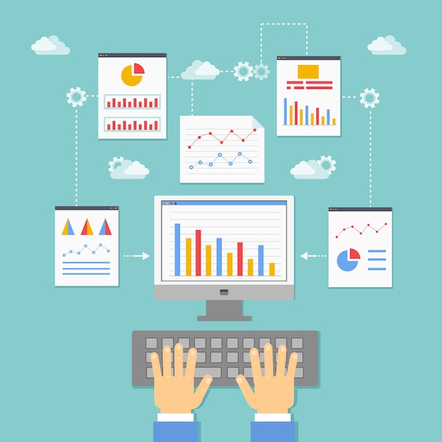 Ilustración de vector de optimización, programación y análisis de aplicaciones web