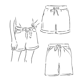 Ilustración de vector de pantalones pantalones cortos de vista frontal y lateral ilustración de dibujo vectorial