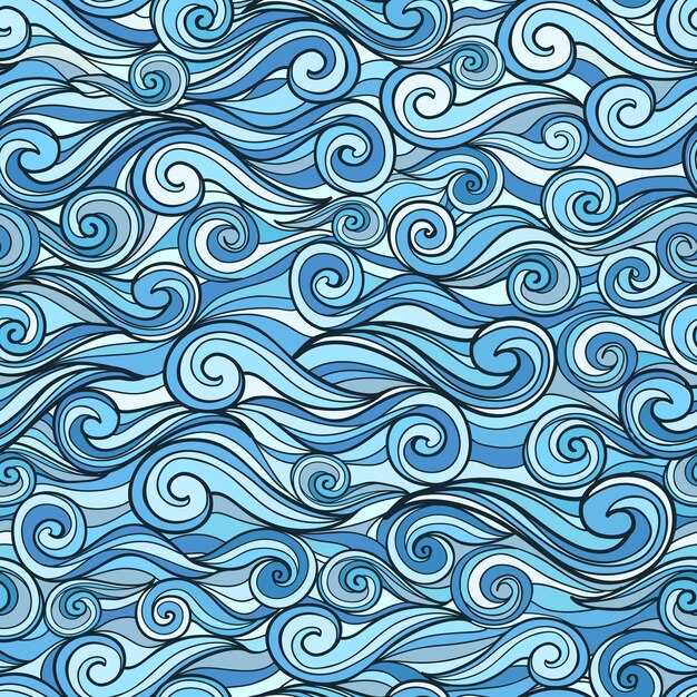 Ilustración de vector de patrones sin fisuras de olas de mar azul para diseño