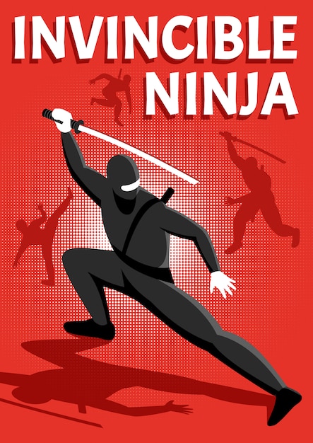 Vector gratuito ilustración de vector de personaje isométrico guerrero ninja invencible