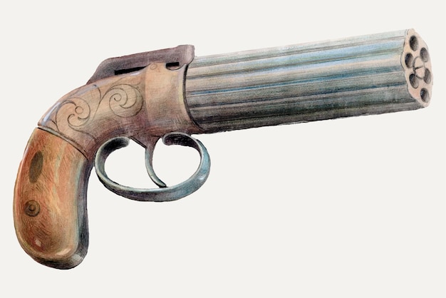 Ilustración de vector de pistola vintage, remezclada de la obra de arte de Erwin Schwabe