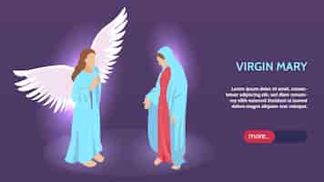 Vector gratuito ilustración de vector de plantilla de banner de sitio web horizontal isométrica de asunción de virgen maría