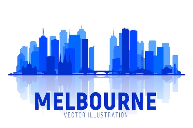 Ilustración de vector de silueta de horizonte de Melbourne Australia Fondo blanco con panorama de la ciudad Imagen de viaje Imagen para presentación Banner Cartel y sitio web