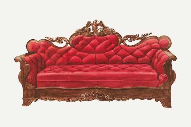Ilustración de vector de sofá rojo vintage, remezclada de la obra de arte de Henry Moran