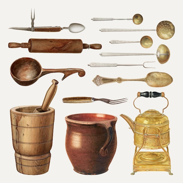 Ilustración de vector de utensilios de cocina vintage, remezclada de la colección de dominio público