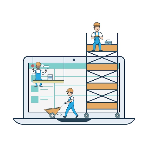 Ilustración de vector de web de concepto de desarrollo de diseño web lineal plano