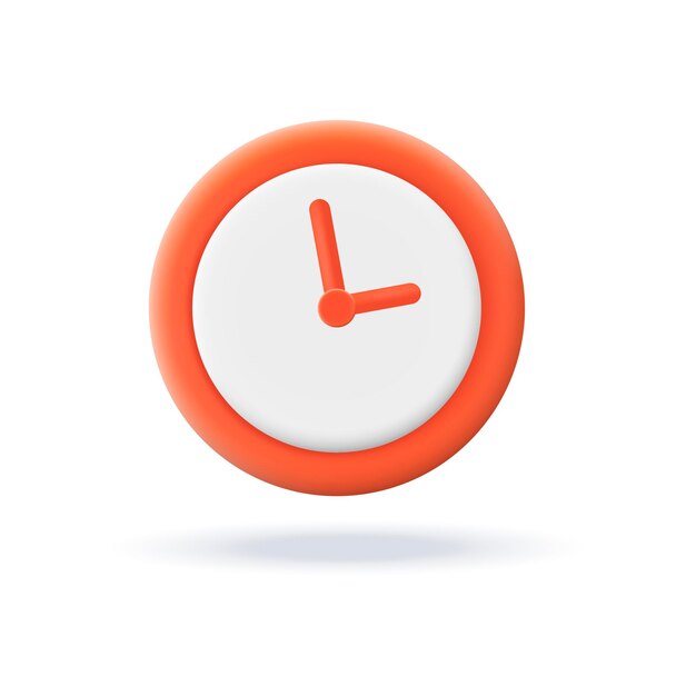 Ilustración vectorial 3D de reloj rojo. Símbolo de temporizador para redes sociales o aplicaciones en estilo de dibujos animados aislado en fondo blanco. Comunicación en línea, concepto de marketing digital