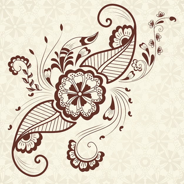 Ilustración vectorial de adorno mehndi. Estilo indio tradicional, elementos florales ornamentales para el tatuaje de la alheña, las etiquetas engomadas, el mehndi y el diseño de la yoga, las tarjetas y las impresiones. Ilustración floral abstracta del vector.